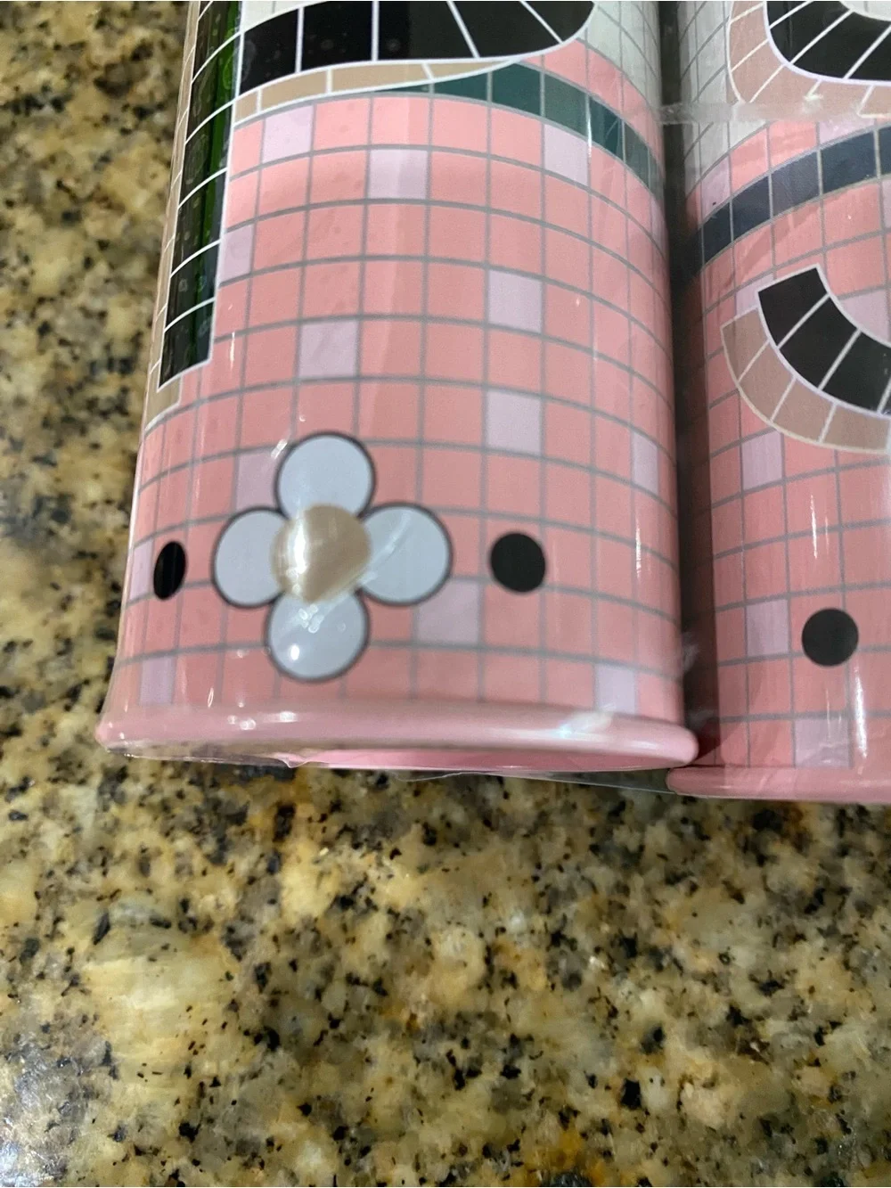 Mosaic Style Tin Pink Black Salt and Pepper Shaker Set Spice Tin 4.5”H x 2” W